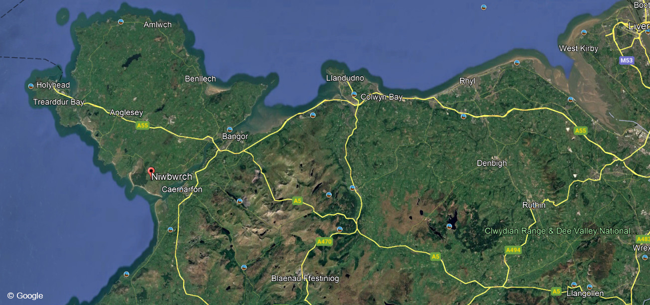 Map of North Wales - operations area for RAG Building and Groundworks.